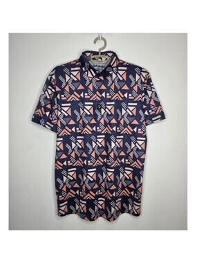 Full Wedge blue orange cream geometric print short sleeve golf polo shirt medium